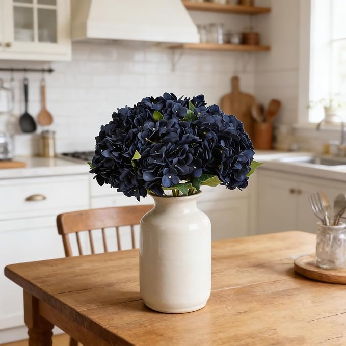 Kimura's Cabin 6pcs Navy Blue Hydrangea Artificial Flowers Silk Hydrangeas | - Image 8