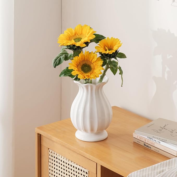 White Ceramic Vase, 7.8 Inch Flower Vase Home Decor Modern Decorative Vases | - Image 4