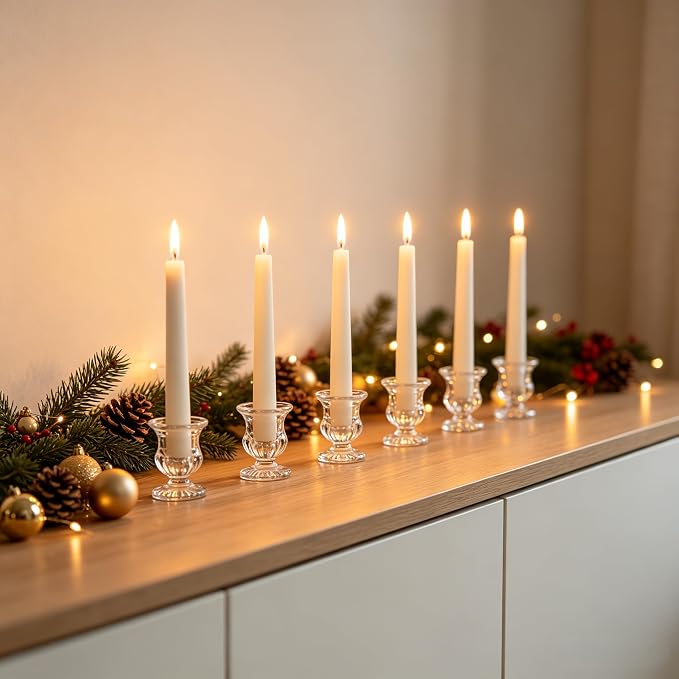 Hosley Set of 24 Glass Taper Candle Holders – Clear Candlestick Holder Set - Image 6