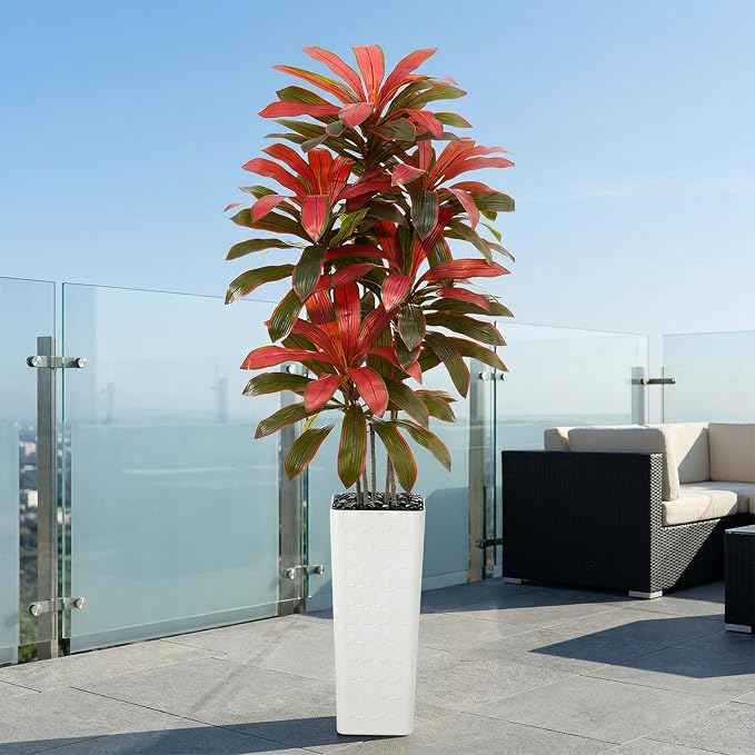 Artificial Dracaena Tree: 7FT Fake Plants Silk Faux Trees（White Pot） | - Image 9