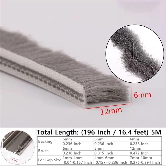 5m Brush Weather Striping Card-Slot Seal Strip Pile Weatherstrip Door Sweep - Image 2