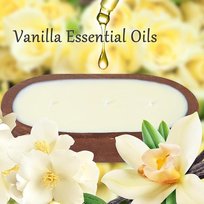 Aromatherapy Candle, SEVEYEE Vanilla Candle 3wicks 12oz, Large Wooden Bowl - Image 3