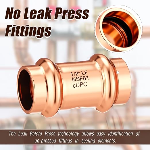 Therwen 10 Pcs Copper Pipe Press Fittings, 1/2 Inch Coupling - Image 3