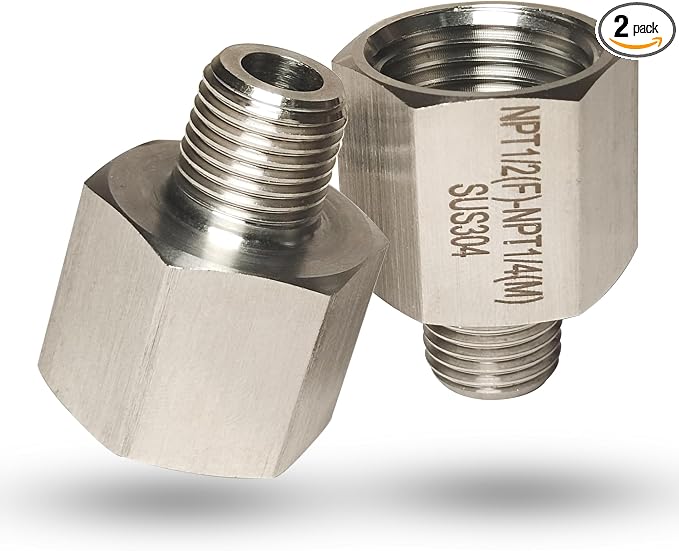 1/2" Female to 1/4" Male NPT Reducer Adapter, 304 Stainless Steel Reducing Pipe by feyadaperonline
