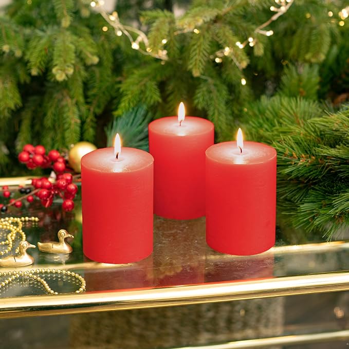 3x4 Inch Red Pillar Candles Set of 3 - Image 7