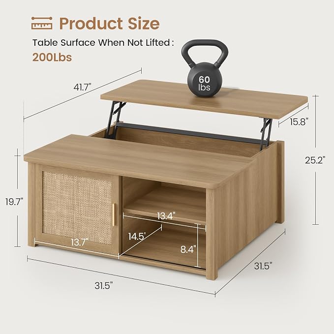 SEDETA 31.5" Lift Top Coffee Table - Image 2