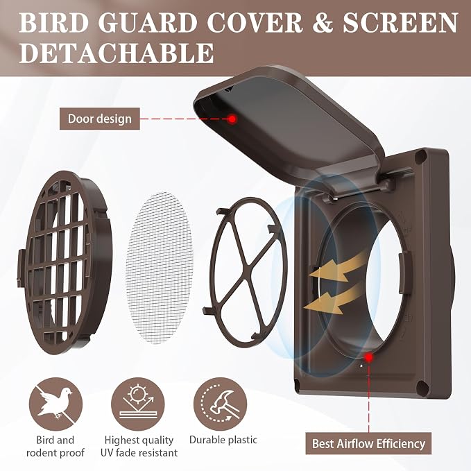 Dryer Vent Cover Outside 4 inch, Magnetic Door Design, Durable Airflow Vent - Image 3