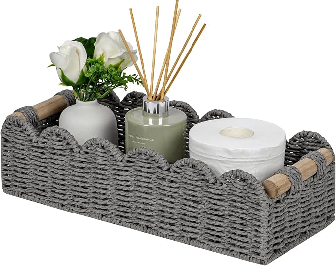 CubesLand Scalloped Toilet Paper Storage Basket W/Handle by CubesLand