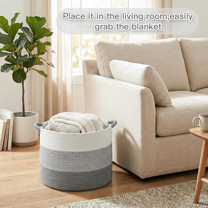 Artfeel 70L Large Cotton Rope Basket, Decorative Woven Blanket Storage - Image 4