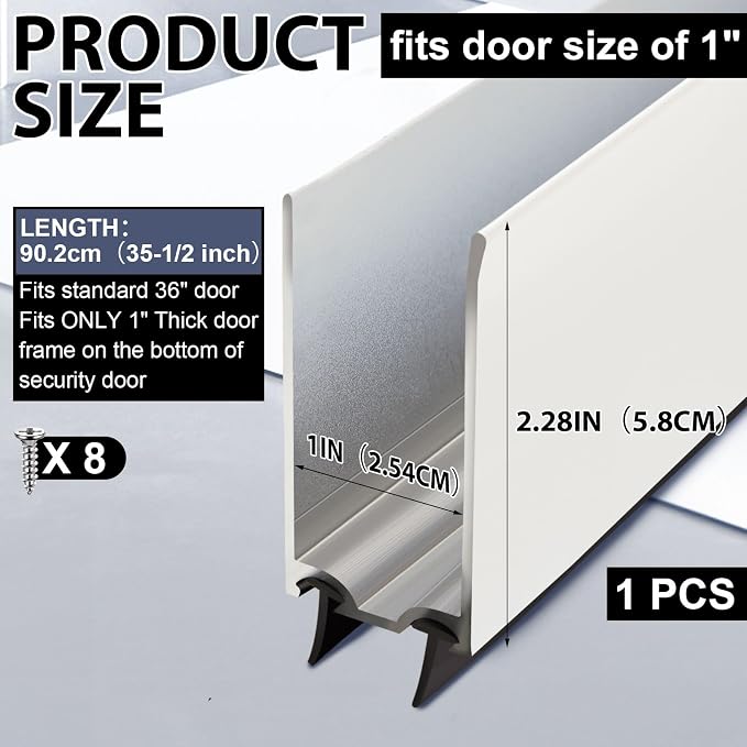 Pushglossy 1 Pack 1" x 35.5" Storm Door Sweep Replacement Bottom Sweep Aluminum - Image 2