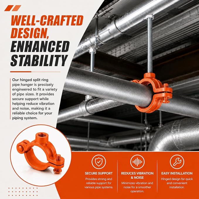 Orange 20 Pack 3/4'' Hinged Split Ring Pipe Hanger, Copper Epoxy Coated Iron - Image 4