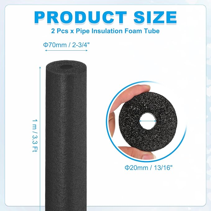 PATIKIL Pipe Insulation Foam Tube Foam Pipe Tubing Covers Black 2Pcs | 13/16" - Image 2
