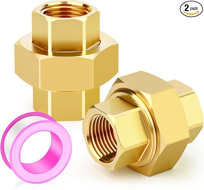 2PCS Brass Union，1/4" NPT Female x 1/4" NPT Female Brass Pipe Fitting by TAISHER
