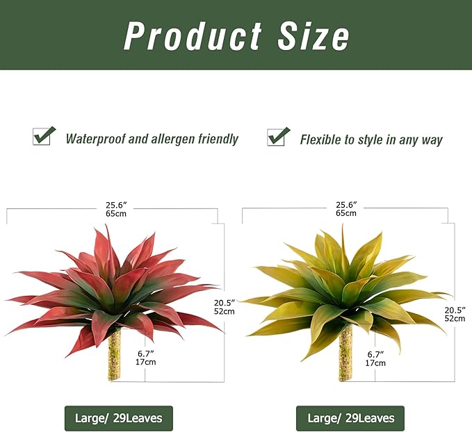 Ttranewsoo Artificial Agave Plants, Large UV Resistant Fake Agave Planters - Image 2