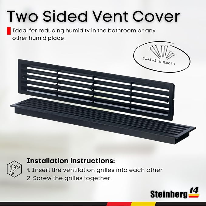1 Set - Two Sided Door Vent Cover 17.7x3.6 inch - Black Plastic Ventilation - Image 3