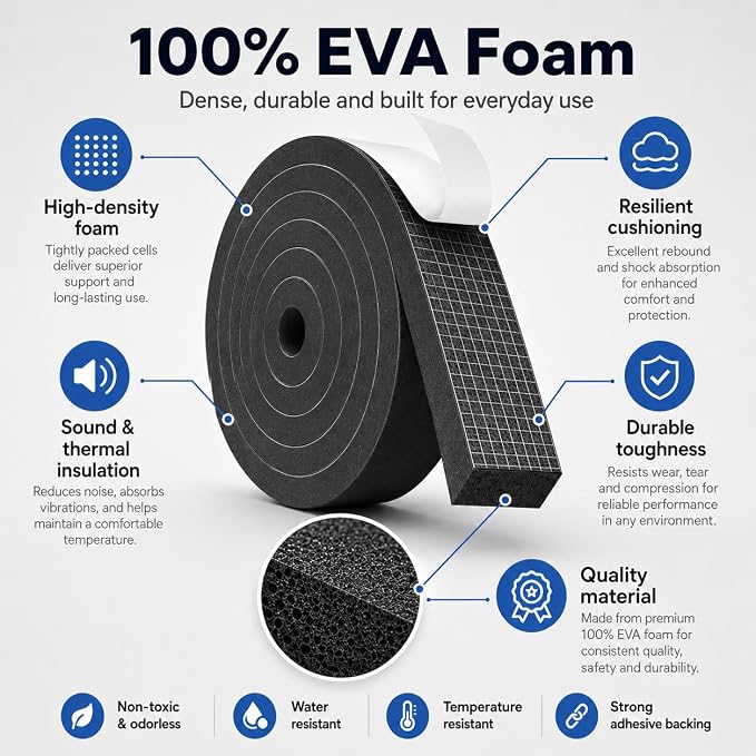 33FT EVA Foam Weather Stripping Door Seal, Self-Adhesive Weatherstrip AC Foam - Image 2