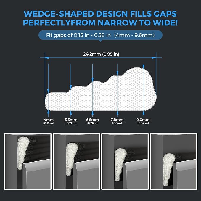 Weather Stripping Door Seal, 2 Rolls x 196 Inch Self-Adhesive Wedge, Fits - Image 2
