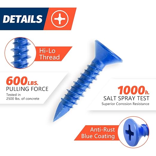 1/4" x 1-1/4" Concrete Screws Anchor, Cement or Stucco - Image 3