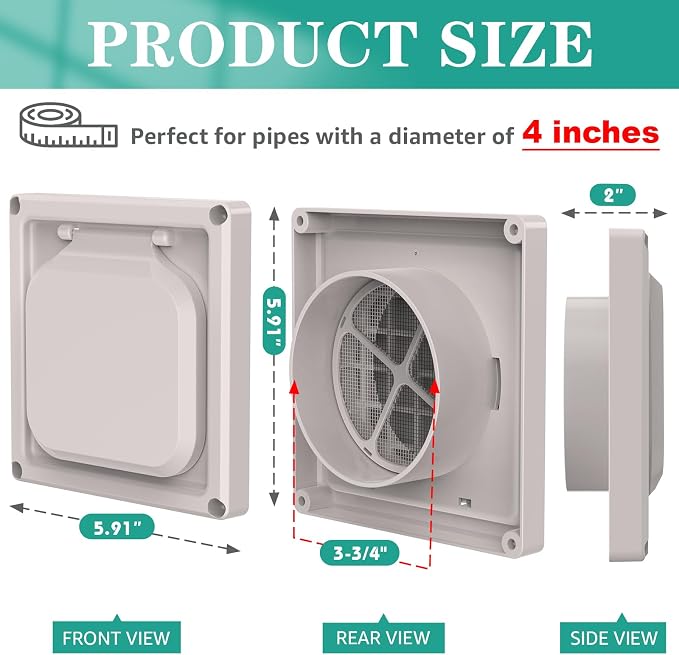 Dryer Vent Cover Outside 4 inch, Magnetic Door Design, Durable Airflow Vent - Image 2