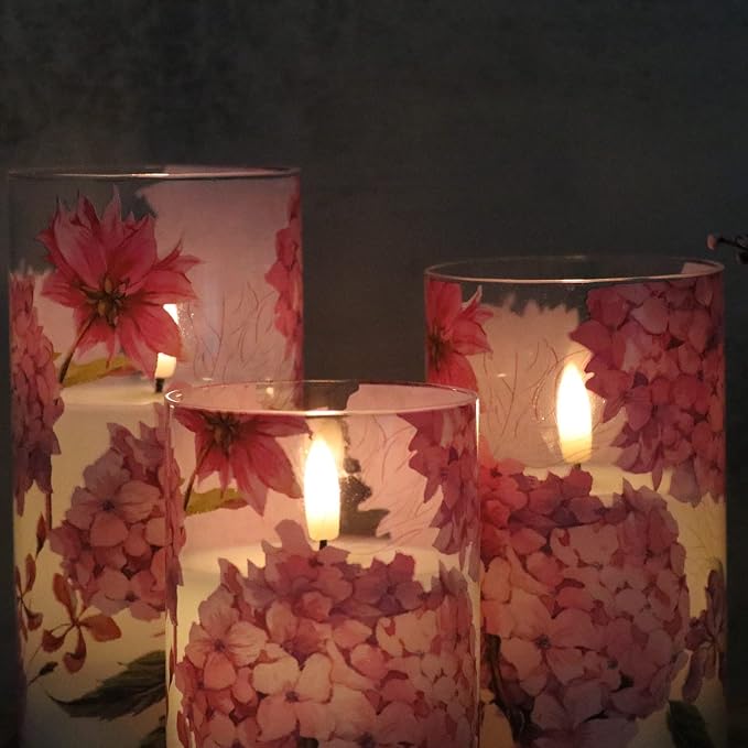 Red Hydrangea Glass Flameless Candles - Image 7