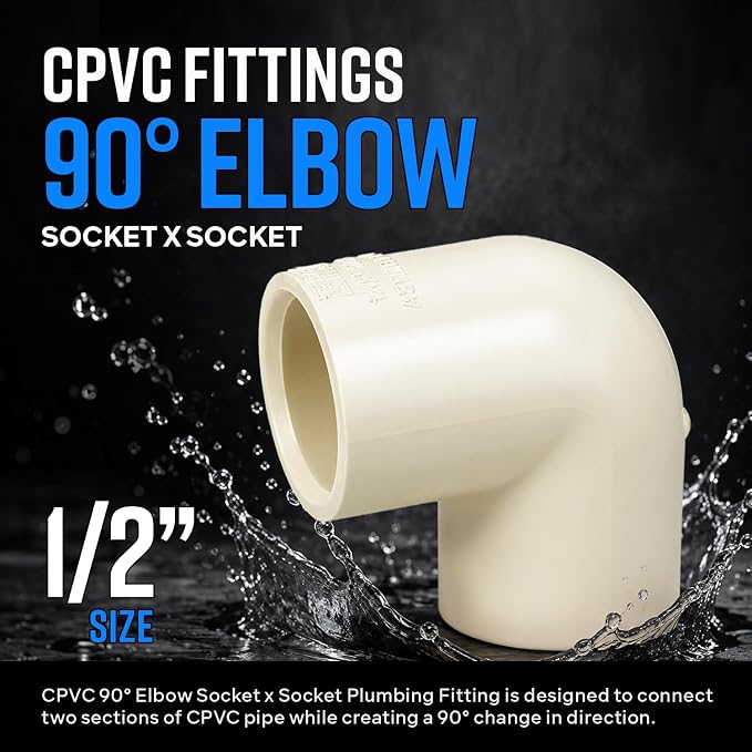 SUPPLYGIANT 10pcs 1/2 Inch CPVC 90 Degree Elbow Socket x Socket Plumbing Fitting - Image 2