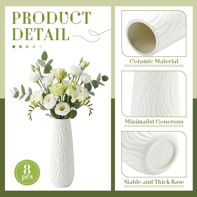 Qinyoung White Ceramic Bud Vase Set of 8 - Image 3