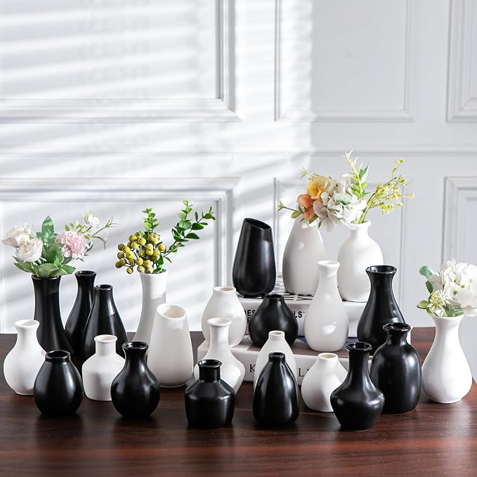 Black Ceramic Bud Vase Set of 12 Glossy Modern Flower Vases | Elegant mini - Image 8