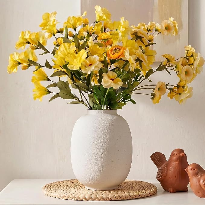 Large White Ceramic Vase, 9.9in Round Tall Flowers Vase - Image 7