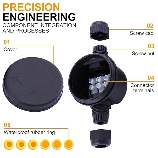 IP68 IP66 Round Waterproof Junction Box, 2-Way 3PIN M20 Underground/Outdoor - Image 3
