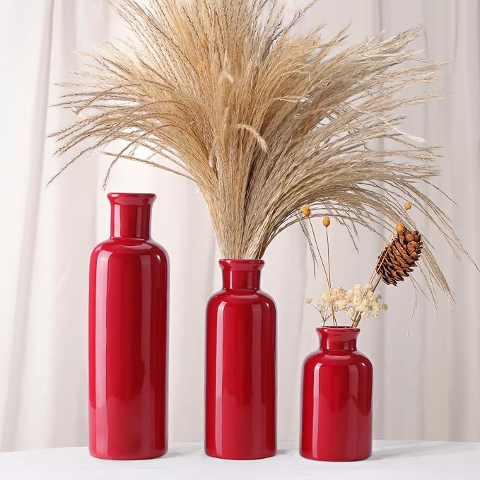 Small Ceramic Vase Set of 3, Boho Modern Flower Vase Room Decor, Farmhouse Decor - Image 2