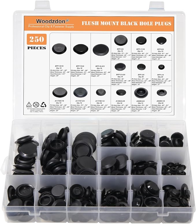 250pcs Auto Body Black Plastic Hole Plug Button and Flush Mount Sheet Metal - Image 9