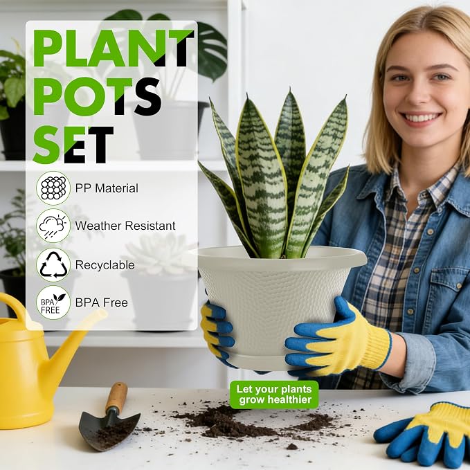Quarut 12 Inch Pots for Plants, 4 Pack Large Flower Pots - Image 2