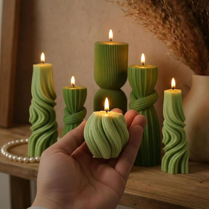 Threlaco 6 Pcs Ribbed Pillar Candles, 2.36-6.89 Inch Heights, Modern Spiral - Image 4