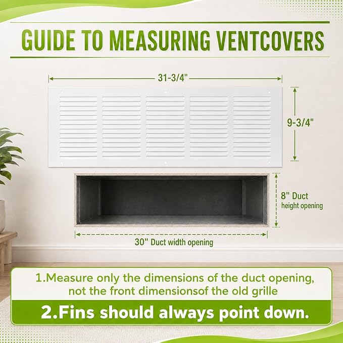 30" x 8" Return Air Grille Duct Opening, Ceiling Sidewall Floor Cold Air Intake - Image 2