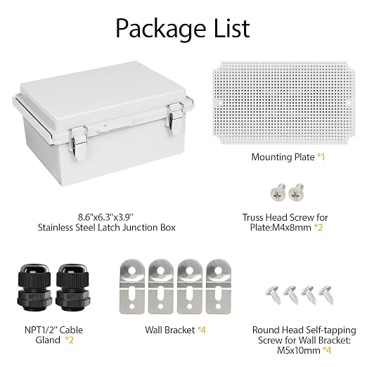 Electrical Box, IP67 Waterproof Hinged Cover Stainless Steel Latch Junction Box - Image 8