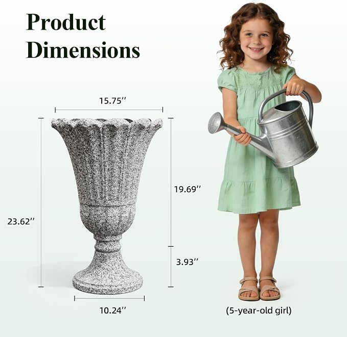 Tall Plastic Urn Planters and Pedestal - Image 2
