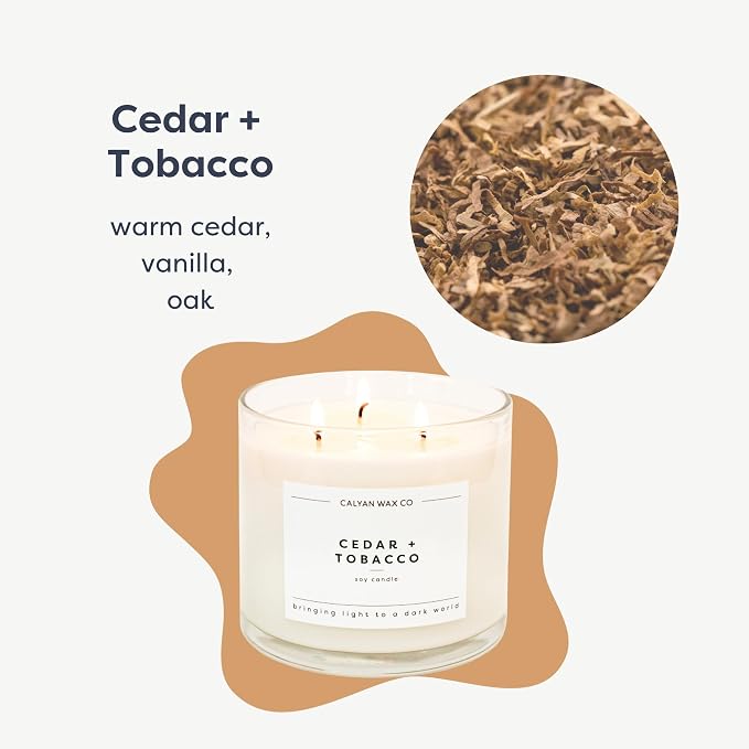Cedar & Tobacco 3 Wick Scented Candle - Image 2