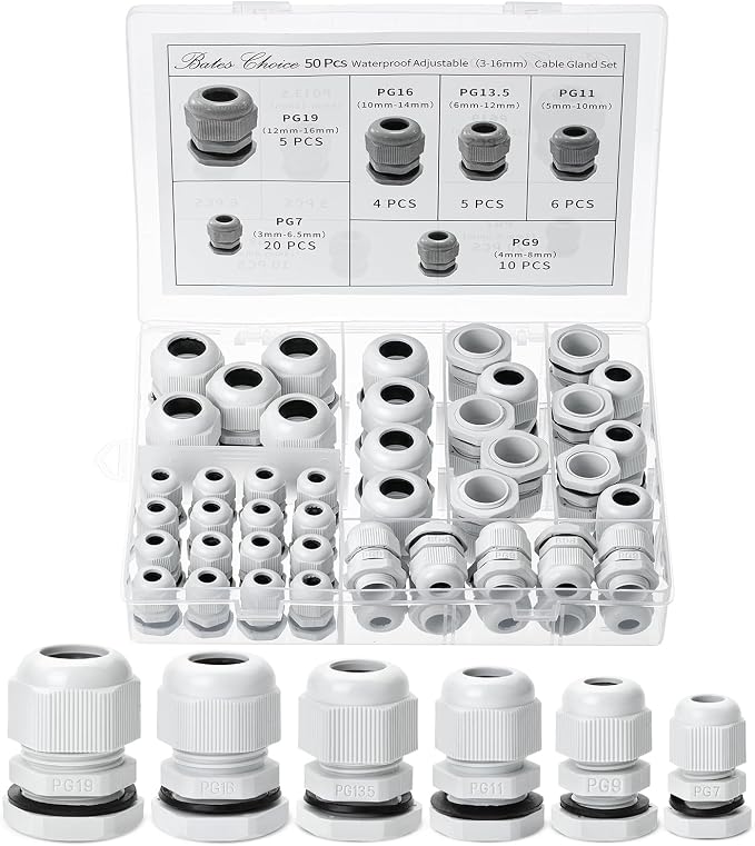 Bates- Nylon Cable Gland, 3-16 mm Cable Gland Connectors, Waterproof Cable by BatesChoice