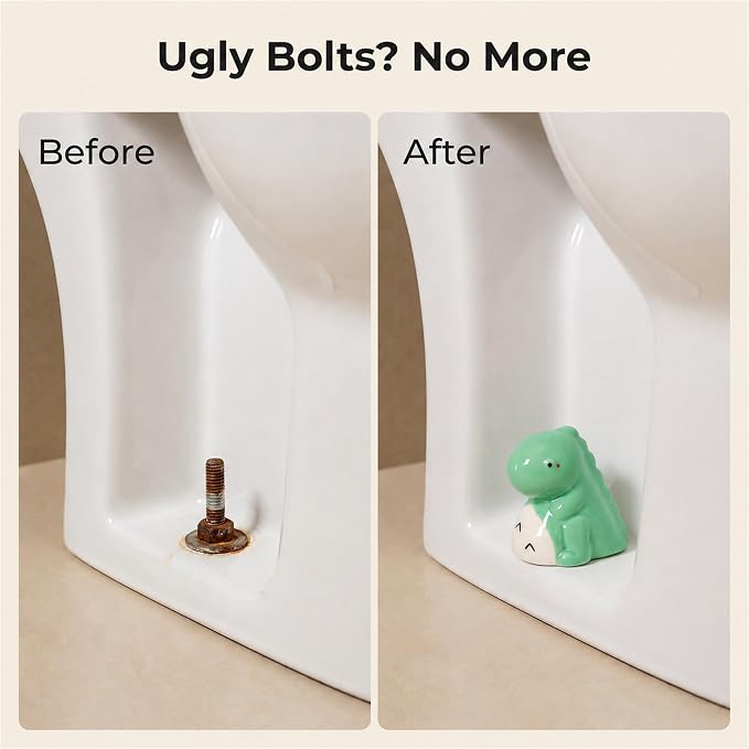 Ceramic Green Dinosaur Shape Toilet Floor Bolt Caps, Cute Bathroom Toilet Floor - Image 2