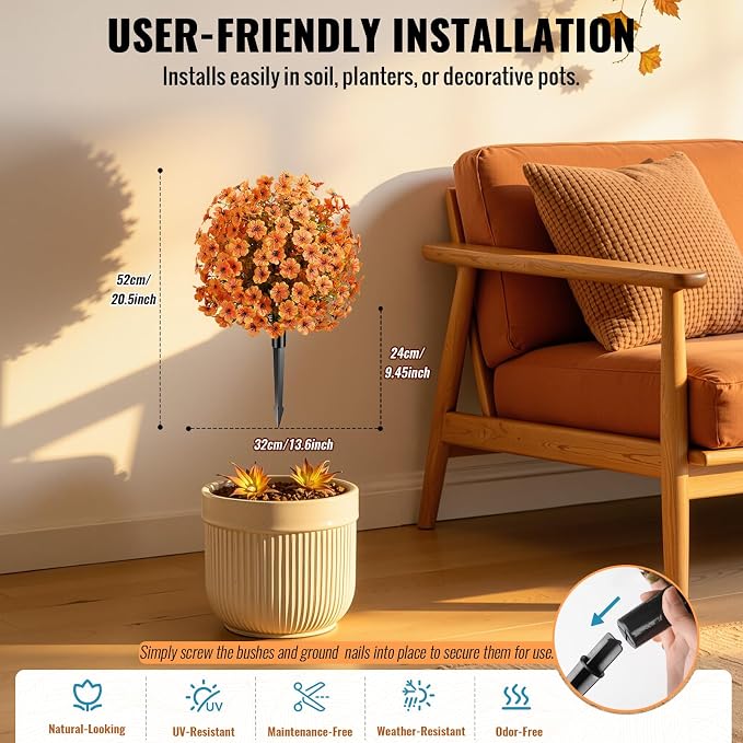 4Pcs Artificial Fall Ball Flowers - Image 2
