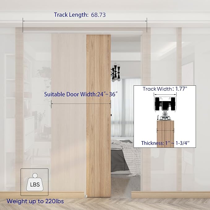 JUBEST 6FT Commercial Grade Pocket Door Hardware and Track Set, Sliding Door - Image 5