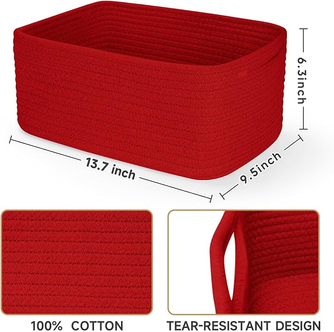 3 Pack Storage Baskets for Organizing, 13.7×9.5×6.3", Cotton Rope Basket for - Image 3