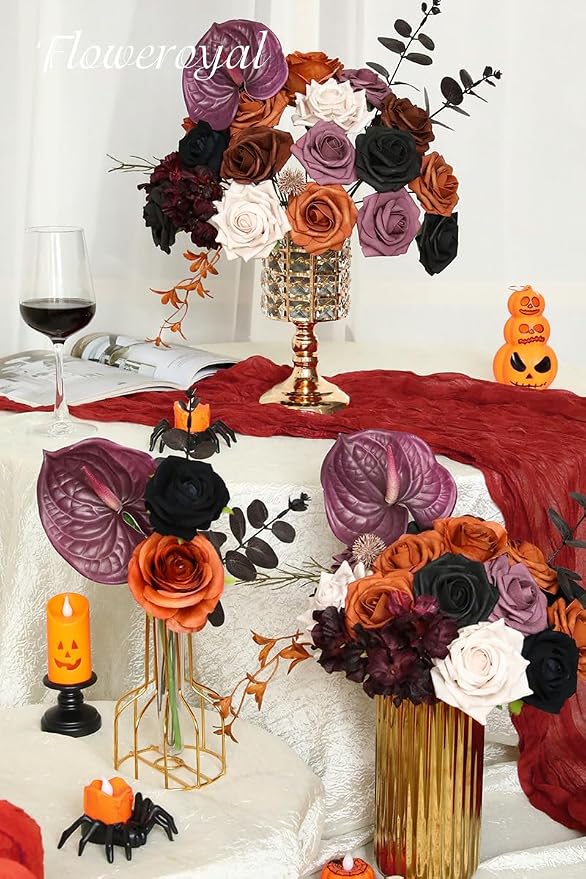 Halloween Artificial Flowers Black Flowers Mix Silk Flowers Fake Roses - Image 5