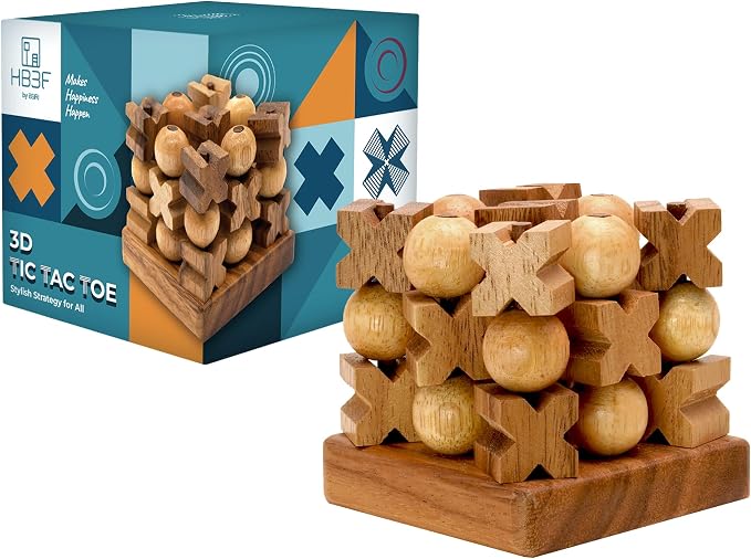 BSIRI 3D Wooden Tic Tac Toe Rustic Coffee Table Decor Unique Gifts by HB3FbyBSIRI