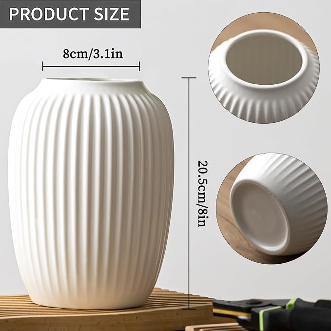 White Ceramic Vase for Modern Home Decor, Minimalistic Nordic Boho Matte Vase - Image 6