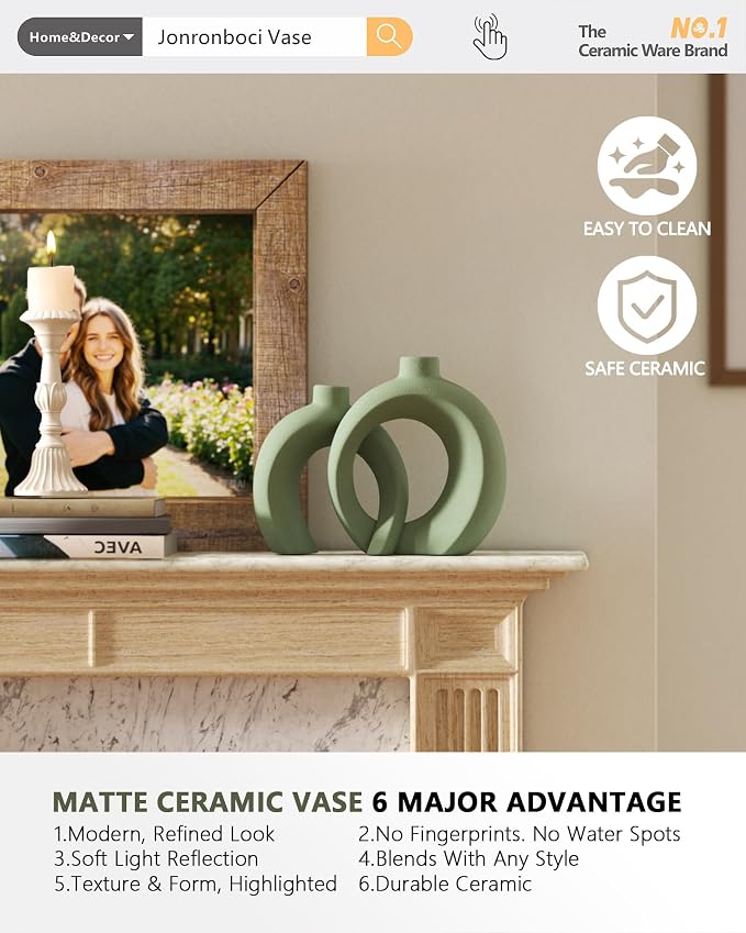 Set of 2 Sage Green Ceramic Vases - Image 5
