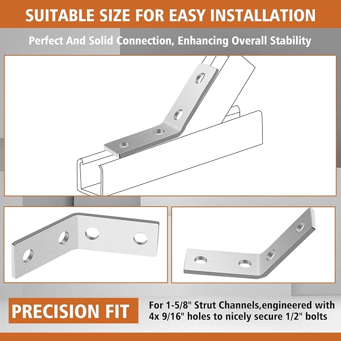 8 Pack 45 Degree Angle Bracket for 1-5/8 Strut Channel, Heavy Duty 5.7mm Thick - Image 4