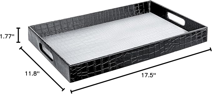 Home Redefined 17.5"x12" Silver & Black Glossy Crocodile Faux Leather Serving - Image 7