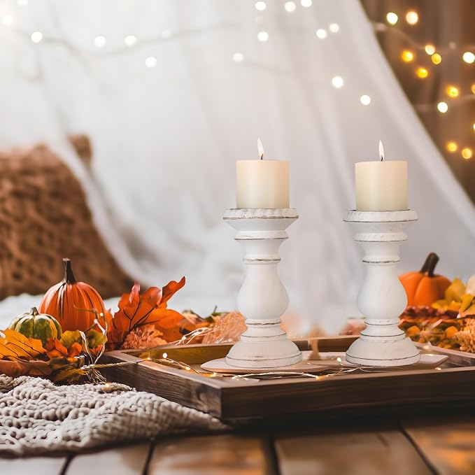 Candle Holder for Pillar Candle Set of 2, Farmhouse Wood Candle Holder - Image 5