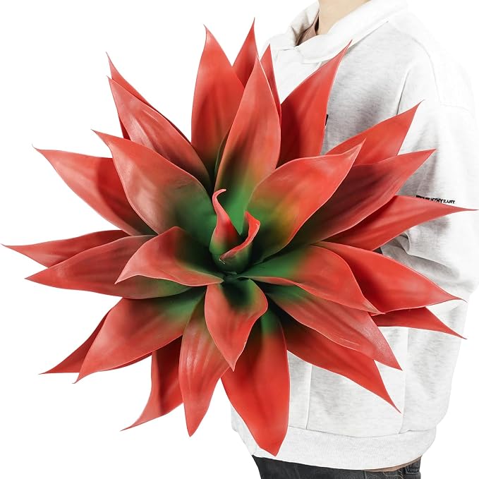 Velener Fall Fake Agave Artificial Plant: Red Fake Succulents Plant by Velener